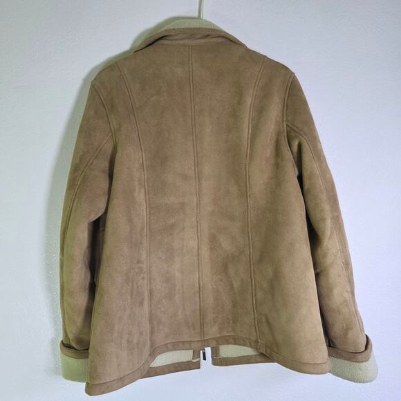 Giacca 5 Star Outerwear Faux Suede Sherpa Aviator Jacket Brown Size L - Picture 6 of 6